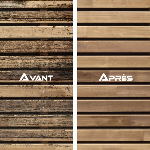 Avant et après dégrisage - terrasse en bois - Laboratoire Sublimm