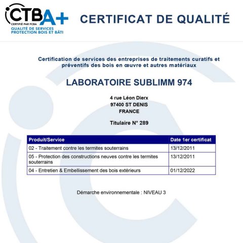 Détermitage certifiée - certification ctba+ - Laboratoire Sublimm